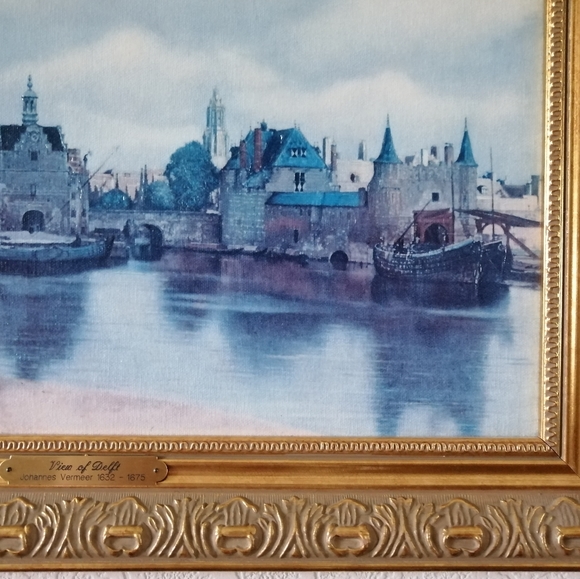 Vintage Johannes Vermeer Art "View Of Delft" Gold Tone Ornate Frame 21”x 18” - Picture 6 of 10